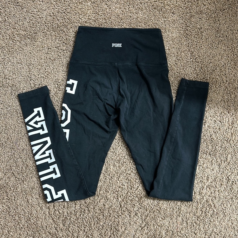 VS VICTORIAS SECRET PINK HIGH WAIST COTTON PANT TIGHT LEGGING SWEATS SHINE XS - Picture 2 of 4